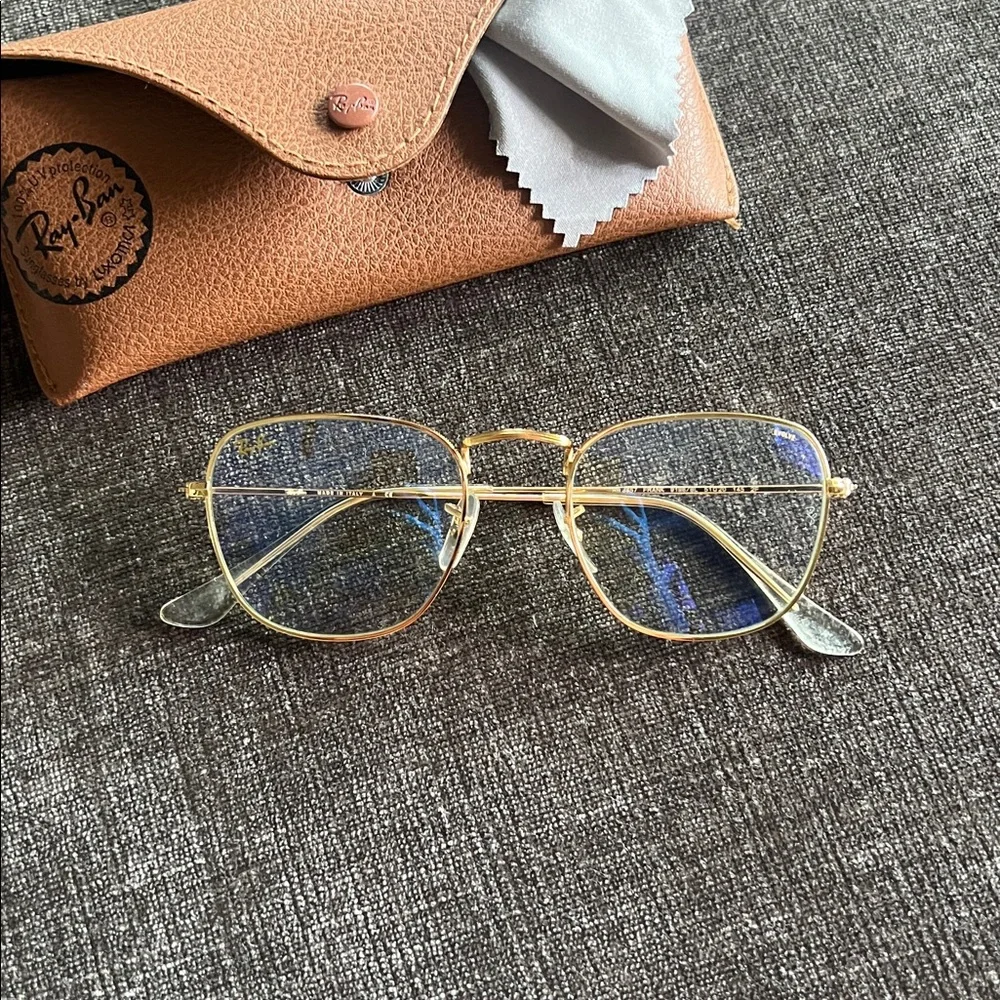 Ray Ban Gold Frame Glasses with Blue Light Lenses - Picture 2 of 5